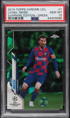 Lionel Messi [Green] #1 2019 Topps Chrome UEFA Champions League Sapphire card