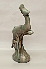 Vintage Leaping Deer Figurine 8.5" Tall Beautiful Green/Brown Glaze Made in USA