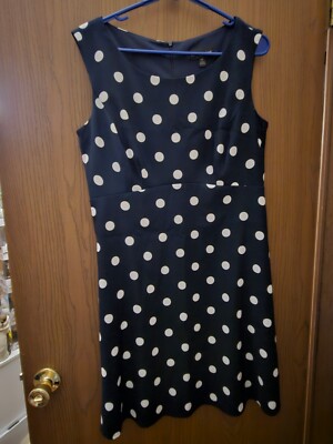 Connected Apparel Womens Navy Blue And White Polka Dot Dress Petites 12P 