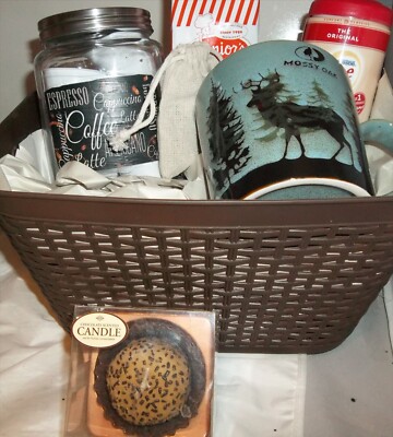 Gift Basket Jim Beam Coffee singles Glass Jar Grounds Cream  Candle Deer Mug #2