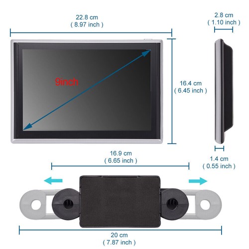 1+16GB 9'' 4K 1080P Android 9.0 Car Headrest Touch Monitor Player WiFi/Bluetooth - Picture 9 of 12