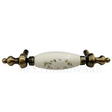 MFYS Vintage Bronze White Ceramic Leaf Pattern Cabinet Pull Home Hardware
