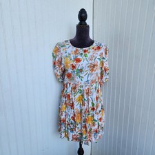 Freemarket Flying Tomato Dress Womens White Orange Floral Puff Sleeve Tiered S