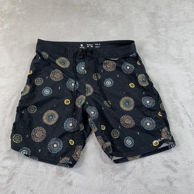 RVCA Boardshorts Mens 33 Black Geometric Print Stretch Surf Swim Shorts