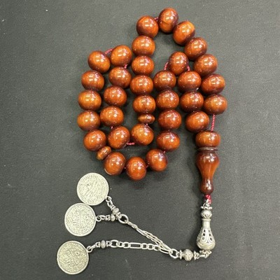 New Bakelite, Sandalus, Misky , Prayer beads Misbaha , 33 Beads Silver  Tassel