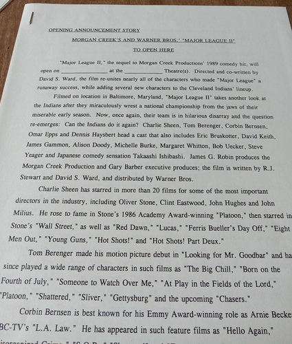 Major League II Movie Promo Press kit - Picture 3 of 9
