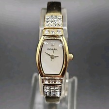 Rare Ladies Fossil f2 ES1283 Silver Tone Crystal Accent Quartz Watch New Battery