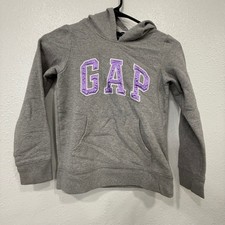 Gap Kids Grey Pullover Hoodie Sweatshirt Lavender Logo Size M 8