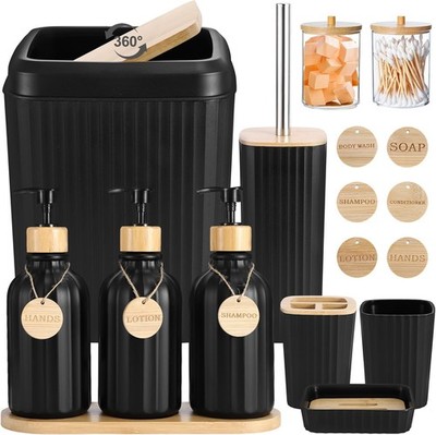 Black Bathroom Accessories Set 17PCS Bathroom Set with 3PCS Soap Dispenser Bathr