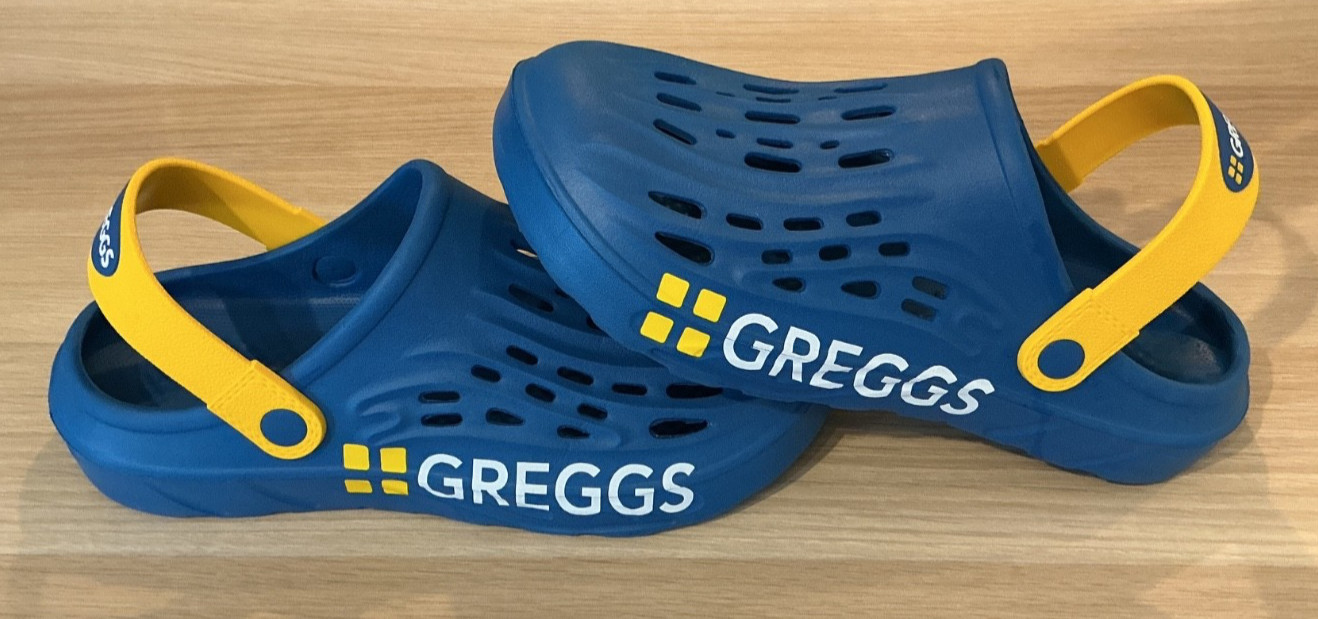 Greggs x Primark Crocs Size 8 Limited Edition Rare Pair Blue & Yellow