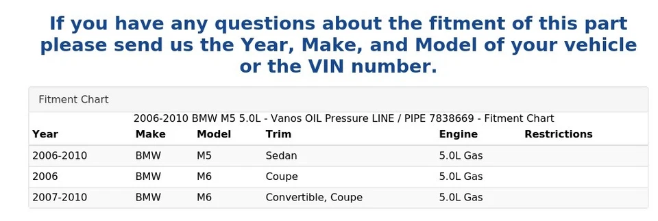 2006-2010 BMW M5 5.0L - Vanos OIL Pressure LINE / PIPE 7838669 - Image 4 of 4