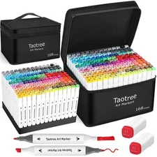 Alcohol Markers Set 168 Colors with Case & Holders, Dual Tips Art Coloring Ma...