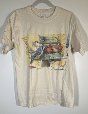 Vintage 90s 1995 Hallmark cream birds cardinals blue jays tshirt M artsy retro