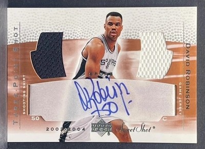2003-04 SWEET SHOT DAVID ROBINSON THREE POINT SHOTS GAME-USED JERSEY AUTO SP/50