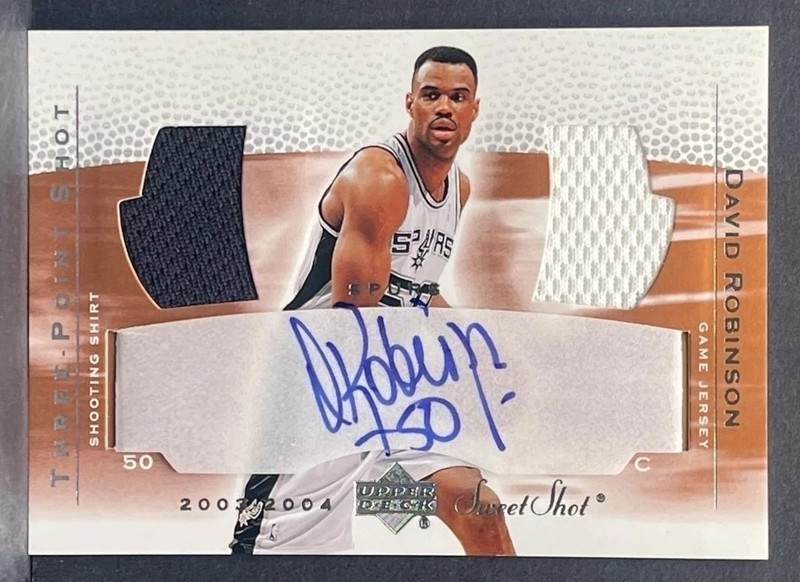 2003-04 SWEET SHOT DAVID ROBINSON THREE POINT SHOTS GAME-USED JERSEY AUTO SP/50