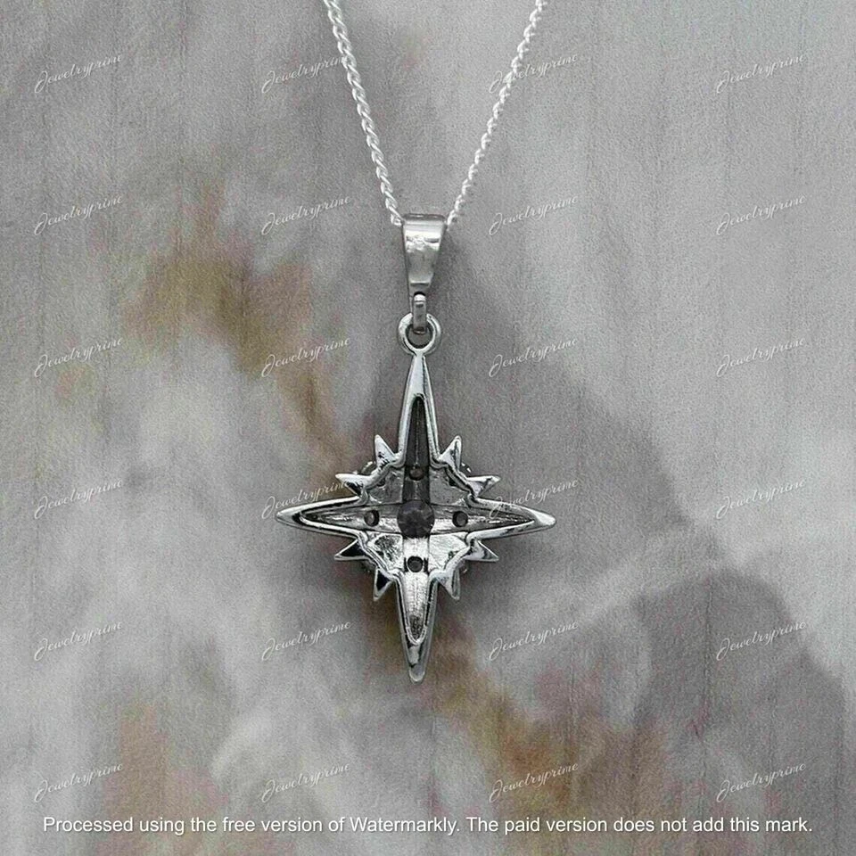 Colgante cruz para mujer con acabado de oro blanco de 14 k de diamantes de corte redondo de 2,10 quilates Foto 2 de 4