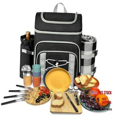 Picnic Basket Backpack for 4 Person with Blanket, Insulated Dark Grey