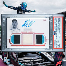 George Russell 2020 Topps Dynasty F1 Triple Relic Patch PSA 8 AUTO 10