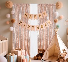 2 PCS 2x8 FT Rose Gold Sequin Backdrop Curtains Glitter Photo Party Decor