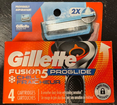 Gillette Fusion 5 Proglide Chill Razor Blade Refills ~ 4 Cartridges ~ NEW SEALED