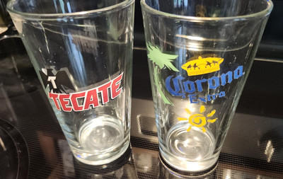 Lot of 2 Pint Glasses Corona Extra Palm Trees Tecate Mexican