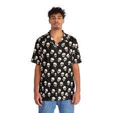 Skull Hawaiian Shirt, Black and White  Pirate  Goth - Adults  Youth
