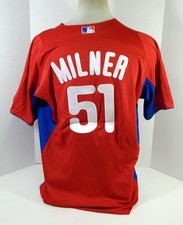 2011-13 Philadelphia Phillies Hoby Milner #51 Game Used Red Jersey ST BP 46 88