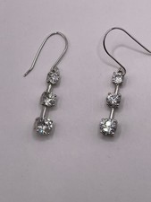 Sterling Silver 925 Cubic Zirconia Gemstone Dangle Drop Earrings