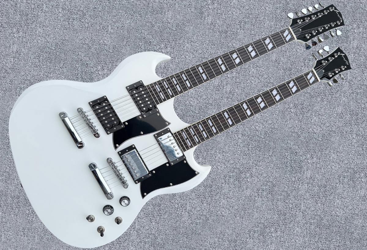 Firefly FFLGS Double Neck 12+6 String Electric Guitar White with