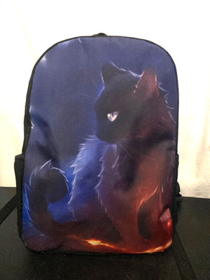Warrior Cats Backpack Black Kitten Night Bag Cute Fire Kitty Fur 2 Straps Cute