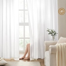 Non-See-Through Privacy Semi Sheer Curtains 108 52"W x 108"L Pack of 2 White