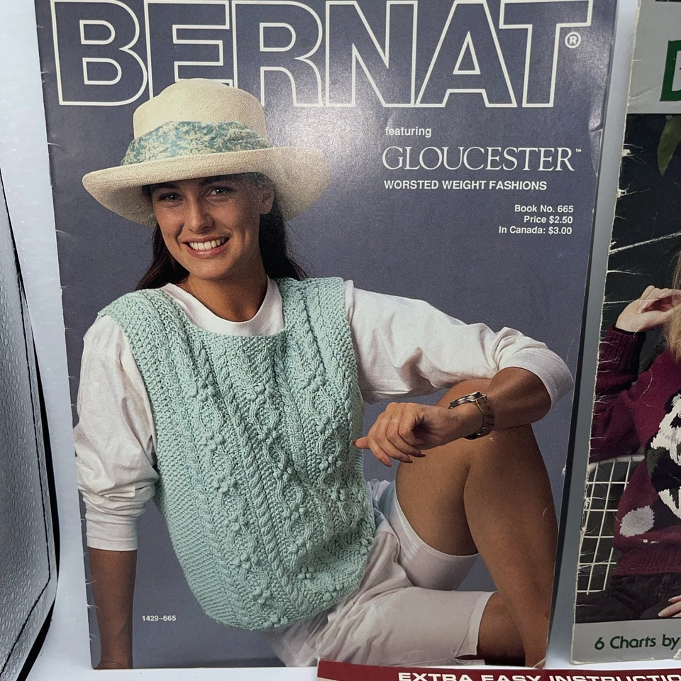 Vintage Leisure Arts & Bernat Sweater Pattern Books - Lot of 3 - Vests & Bears - Image 2 of 4