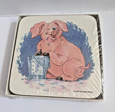 Piggin Pig Thirsty Coasters Mats x 4 In Sealed Pack 1997 Rare