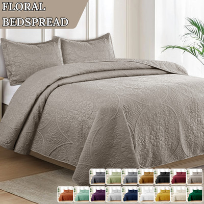 Luxury Bedspread Set 3 Piece Quilted Coverlet Bed Throw Queen King Size Bedding