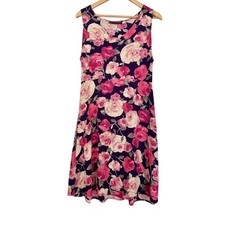 Vintage Y2K Pink  Navy Floral Sleeveless Dress- Size Medium, Made in Hawaii