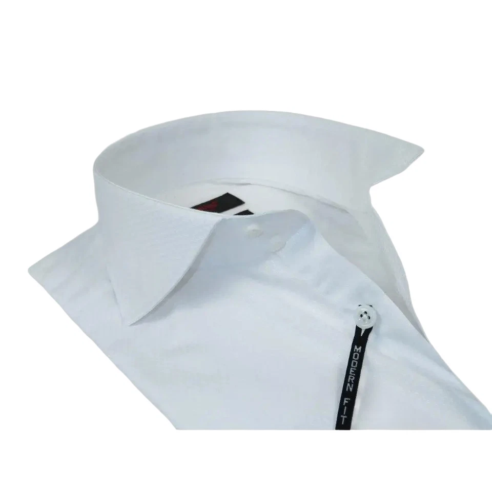 Men's Axxess Turkey Shirt 100% Egyptian Cotton High Collar 224-03 White Pique - Image 3 of 4