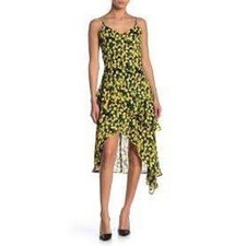 Parker Lemon Print Ruffle Dress L Asymmetrical
