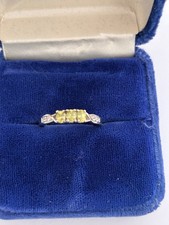 Three Stone Peridot Ring w/White Zircon Accents 925 Sterling Silver Size 7