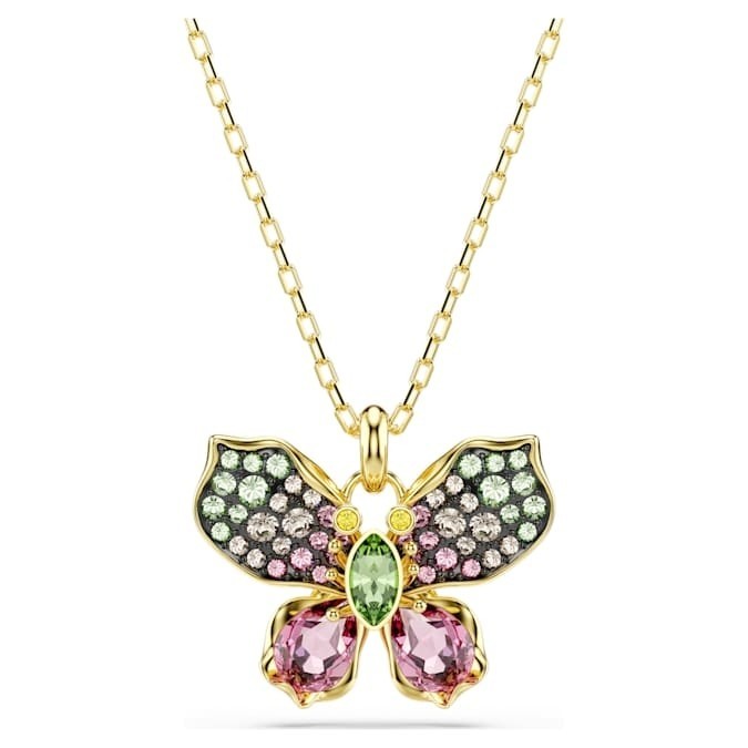 Swarovski Butterfly Pendant Necklace Multicolor Crystal Gold Tone