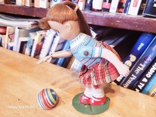 VERY NICE VINTAGE 1950'S TPS TOYS TIN WIND UP SUZY BALL BOUNCING YOUNG GIRL 2