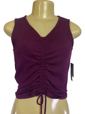 ONeill Purple Ribbed Knit Sleeveless Cropped Top Adjustable Drawstring New