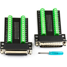 DB25 Breakout Board Set, Female/Male RS232 D-SUB to Screw Terminal with Tool