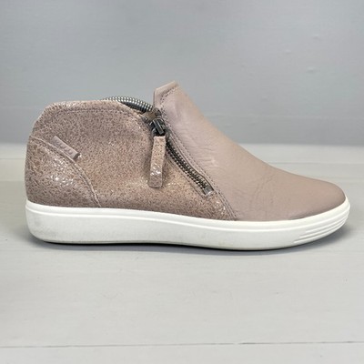 ECCO Soft 7 Shoes Womens Size 37 US 6 Taupe Leather Zip Up Comfort Ankle Boots