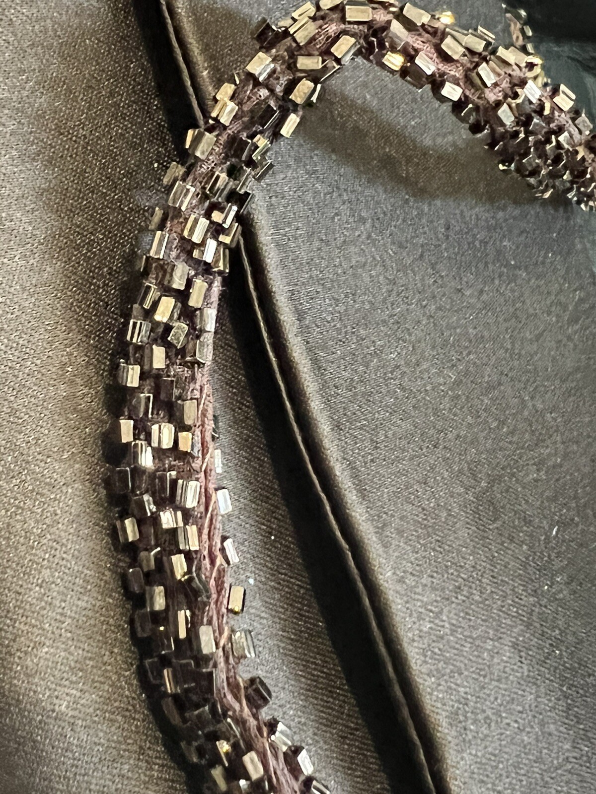 NANCY BACICH BROWN SILK SATIN BEADED HANDLE ENVELOPE EVENING BAG thumbnail 10