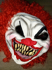 EVIL SCARY CLOWN HALLOWEEN MASK RED WIG FULL COVER SCARY TEETH NEW MEN ONE SIZE