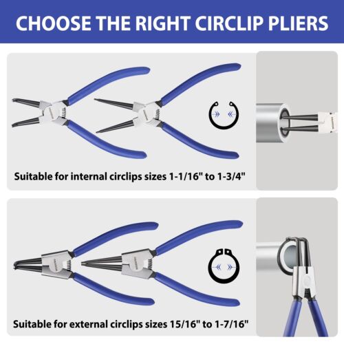 4PCS 7-inch Internal/External Snap Ring Pliers Set Heavy Duty Circlip Pliers Kit - Picture 7 of 8