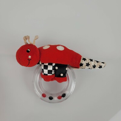 Kids II Vintage Red Black White Baby Stuffed Plush Rattle Ring Circle Toy  Bug