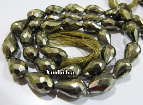Natural Pyrite Faceted  Briolette Drops Shape Beads Size 8x13mm Length 8 inch - Picture 1 of 3