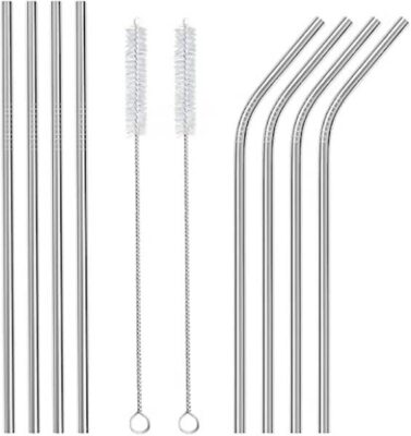 6 x Edelstahl Strohhalme wiederverwendbar Metall Trinkhalme mit 1 Reinigungsbürste