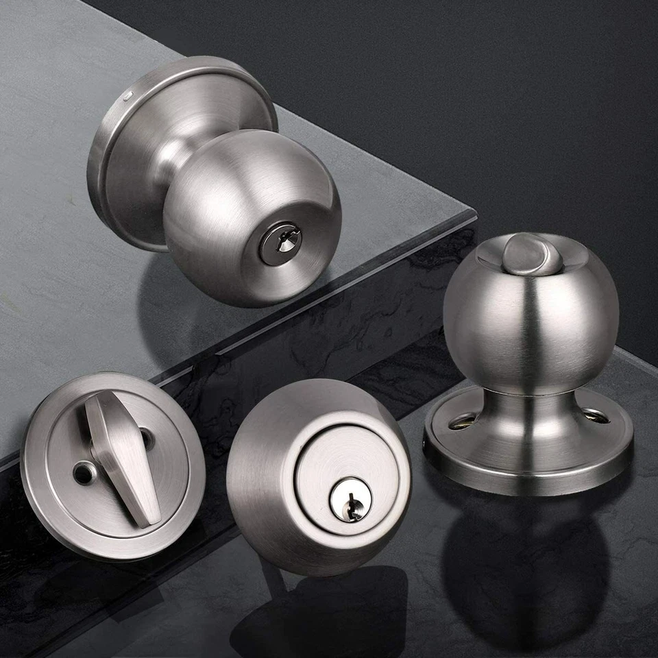 Paquete de 5 manijas de puerta de entrada frontal con llave igual cerradura de entrada y perno de paso perilla redonda Foto 3 de 4